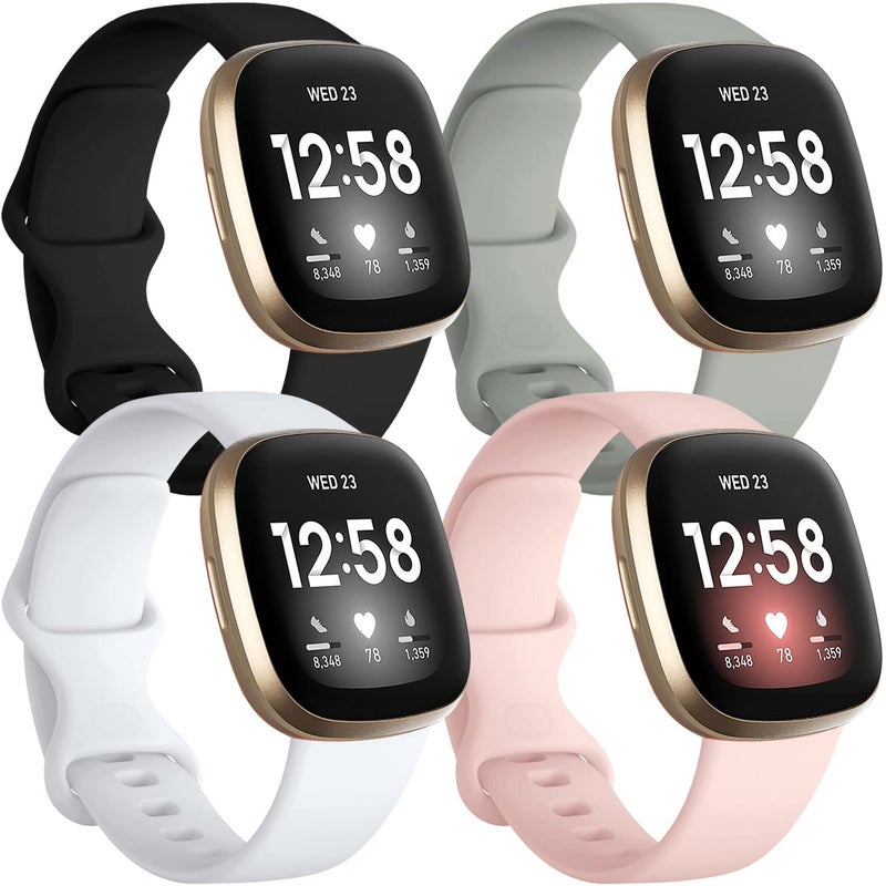 Getino Compatible with Fitbit Sense 2/ Sense Bands/Versa 4/ Versa 3 Bands Women Men, Silicone Sport Accessories Band, Small Black/Gray/Pink/White - Image 1